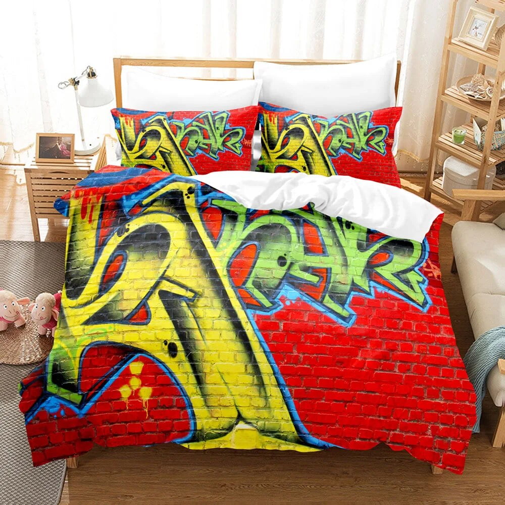 Graffiti Duvet Cover Set Teen Style Pattern Bedding Street Culture