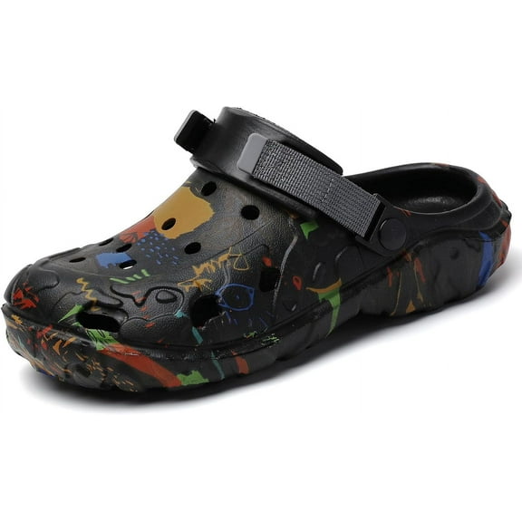 Graffiti EVA Clogs for Men – Trendy Lightweight Garden Slippers with Adjustable Strap, Breathable Slip On Water Shoes, Anti-Slip Casual Sandals for Urban & Outdoor Use
