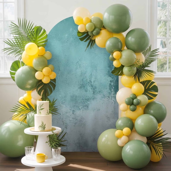 Graffiti Effects Modern Art Arch Backdrop Cover, 6FT, Retro Green Watercolor Spandex Arch Covers Double-Sided Backdrop for Wedding Birthday Party Photo Background Decoration