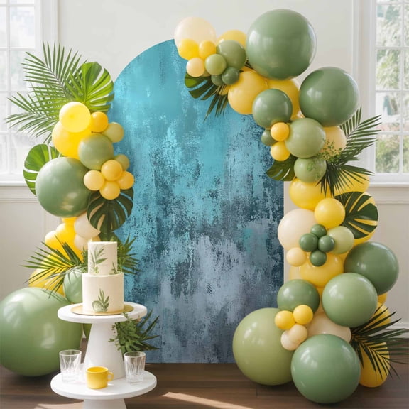 Graffiti Effects Modern Art Arch Backdrop Cover, 7.2FT, Vintage Watercolor Green Spandex Arch Covers Double-Sided Backdrop for Wedding Birthday Party Photo Background Decoration
