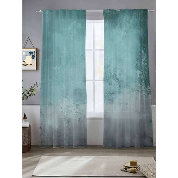 Graffiti Effects Modern Art Sheer Curtains 108 Inches Long 2 Panels Retro Green Watercolor Light Filtering Semi Sheer Window Curtains Drapes for Bedroom Living Room 52"x108"