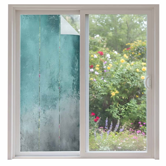 Graffiti Effects Modern Art Window Privacy Film Retro Green Watercolor Decorative Glass Window Film UV Blocking Static Cling Non-Adhesive Sticker Covering for Home Door 35.4x78.7 inches
