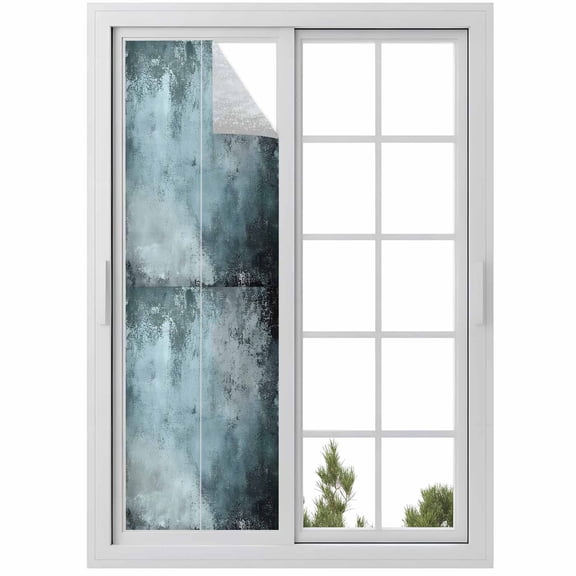 Graffiti Effects Modern Art Window Privacy Film Vintage Teal Watercolor Decorative Glass Window Film UV Blocking Static Cling Non-Adhesive Sticker Covering for Home Door 23.6 x 78.7 inches