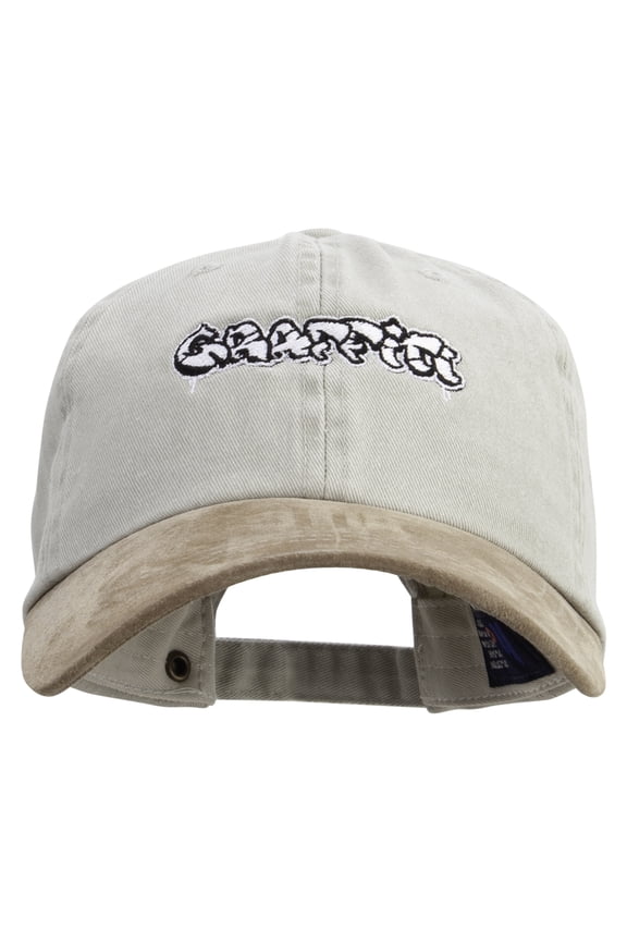 Graffiti Embroidered Suede Bill Washed Pigment Dyed Cap - Beige Tan OSFM