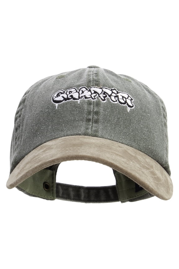 Graffiti Embroidered Suede Bill Washed Pigment Dyed Cap - Olive Tan OSFM