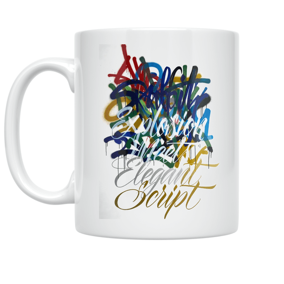 Graffiti Explosion Meets Elegant Script - Street Art Enthusiast - 11 oz Ceramic Coffee Mug