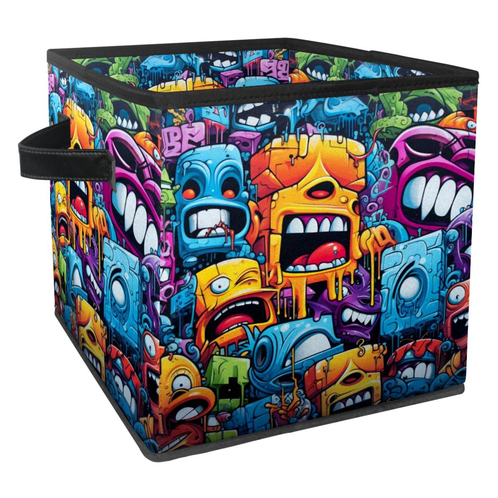 Graffiti Foldable Clothes Storage Bins with Handle 10.8"x10.5"x10.6