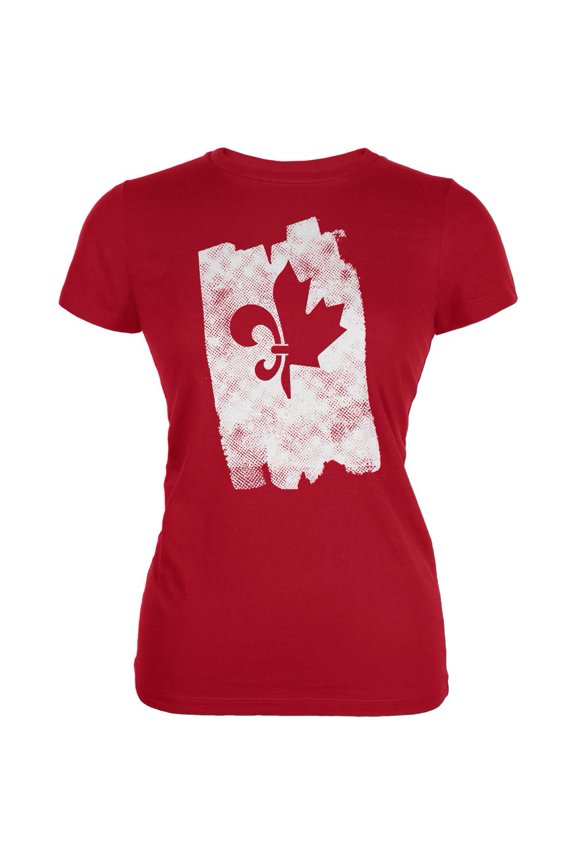 Graffiti French Canadian Fleur de Lis Maple Leaf Juniors Soft T Shirt Red MD
