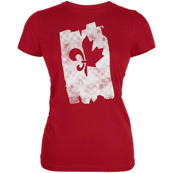 Graffiti French Canadian Fleur de Lis Maple Leaf Juniors Soft T Shirt Red X-LG