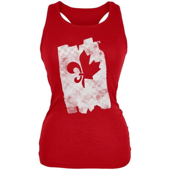 Graffiti French Canadian Fleur de Lis Maple Leaf Juniors Soft Tank Top Red LG