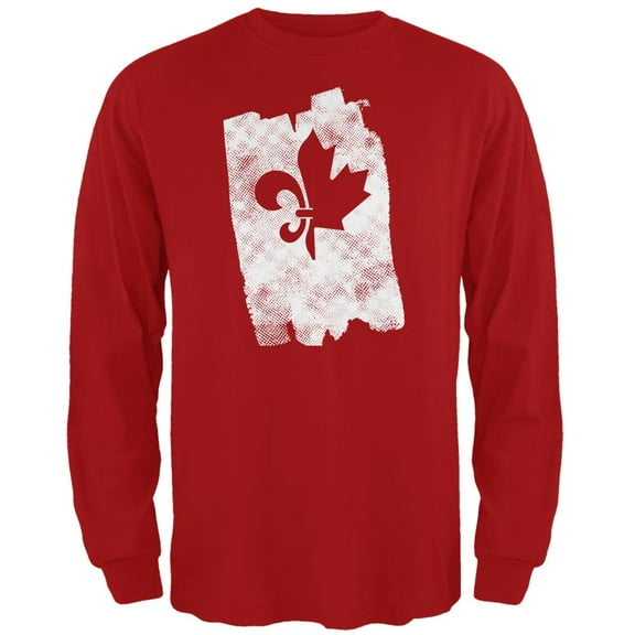 Graffiti French Canadian Fleur de Lis Maple Leaf Mens Long Sleeve T Shirt Red SM
