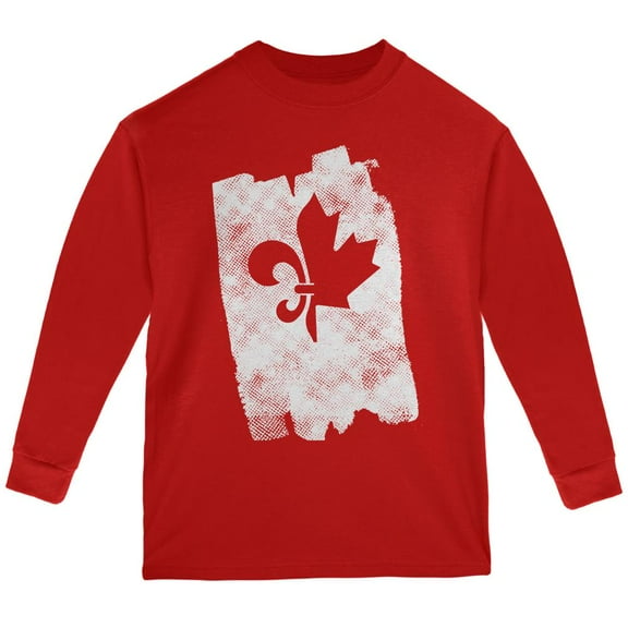 Graffiti French Canadian Fleur de Lis Maple Leaf Youth Long Sleeve T Shirt Red YSM