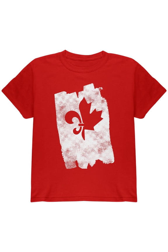 Graffiti French Canadian Fleur de Lis Maple Leaf Youth T Shirt Red YLG