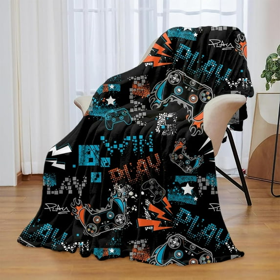 Graffiti Gamepad Throw Blanket, Flannel Blanket for Kids Teens Adults, Soft Warm Lightweight Blanket for Sofa, Bed, Office, Travel Game Player Lovers Gifts (50"X60")