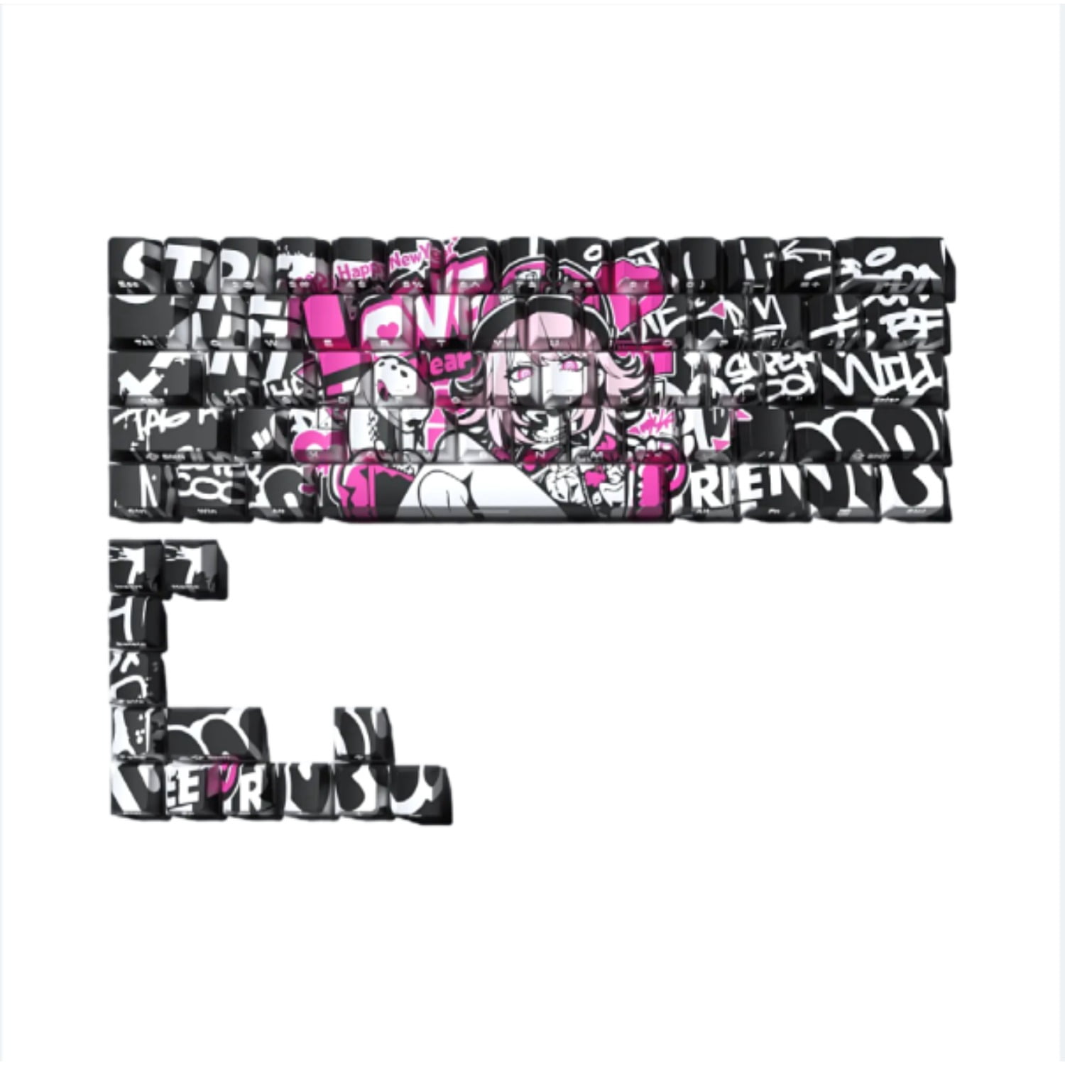 Graffiti Girl Side-Printed Shine-Through Keycaps, Cherry Profile 74 Keys Set Compatible with Wooting 60HE/Ace68/made68/ATK68 Magnetic Switch Keyboards