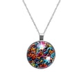 thumbnail image 1 of Graffiti Glass Design Circular Pendant Necklace - Elegant Jewelry Piece, 1 of 5