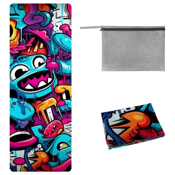 Graffiti Gym Towel with Storage Bag, 72.8"x26.8", Suitable for Yoga, Pilates, Fitness - Yoga Blanket, Yoga Mat Towel, Hot Yoga Towel Included