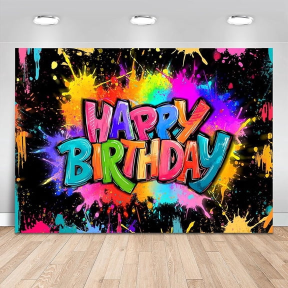 Graffiti Happy Birthday Backdrop Colorful Graffiti Splatter Paint Birthday Background Street Art Birthday Party Decorations Banner Supplies Photo Booth Props