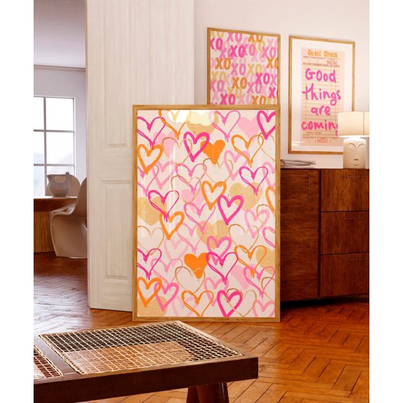 Graffiti Heart Orange Gold Trendy Room Accent Wall Art Unframed Paper Print