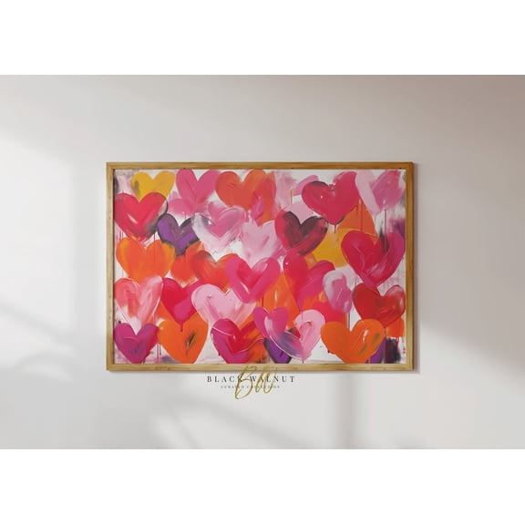 Graffiti Hearts Art Poster, Poster Wall Art, Valentine's Day Decor, Modern Funky Colorful Horizontal Art, Heart, Size 8x12 UNFFRAMED F03.1.7l3325