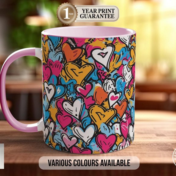 Graffiti Hearts Pattern Full Wrap Coloured Art Mug - Design 5