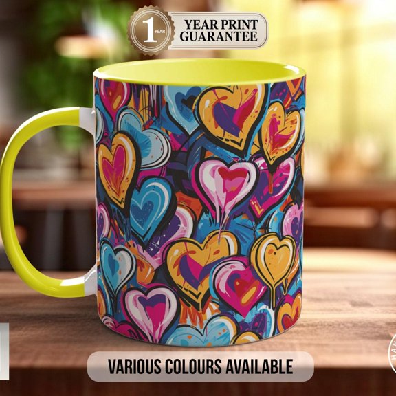 Graffiti Hearts Pattern Full Wrap Coloured Art Mug - Design 6