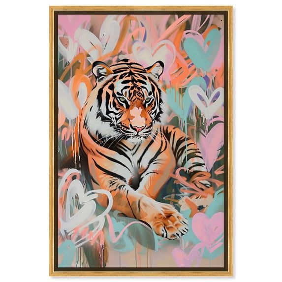 Graffiti Hearts Tiger Canvas Graffiti Pop Art by Art Remedy, Gold Frame, 10" x 15"