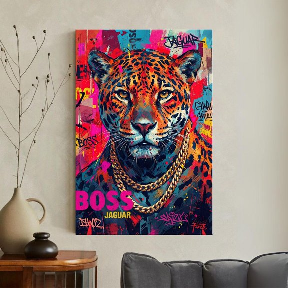 Graffiti Jaguar Neon Street Art Colorful Pop Art Animal Urban Jungle Big Cat Wall Art Print