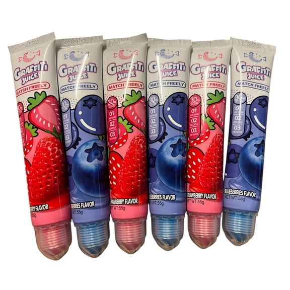 Graffiti Juice Liquid Candy Gel Tubes, Strawberry & Blueberry, 55g, 6pk