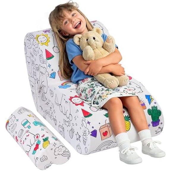 Graffiti Kids Couch SofaDIY Colorful Artistic Design, Ultra-Soft Comfort for Toddler Chair, Cute Graffiti Pattern Sofa for Girls and Boys, Comfy Toddlers Chairs for Bedrooms Living Rooms