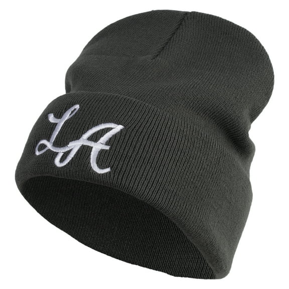 Graffiti LA Embroidered Big Size Cuff Long Beanie - Charcoal XL-3XL