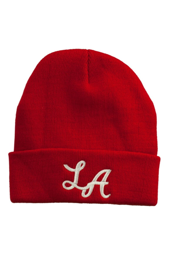 Graffiti LA Embroidered Long Cuff Beanie - Red OSFM