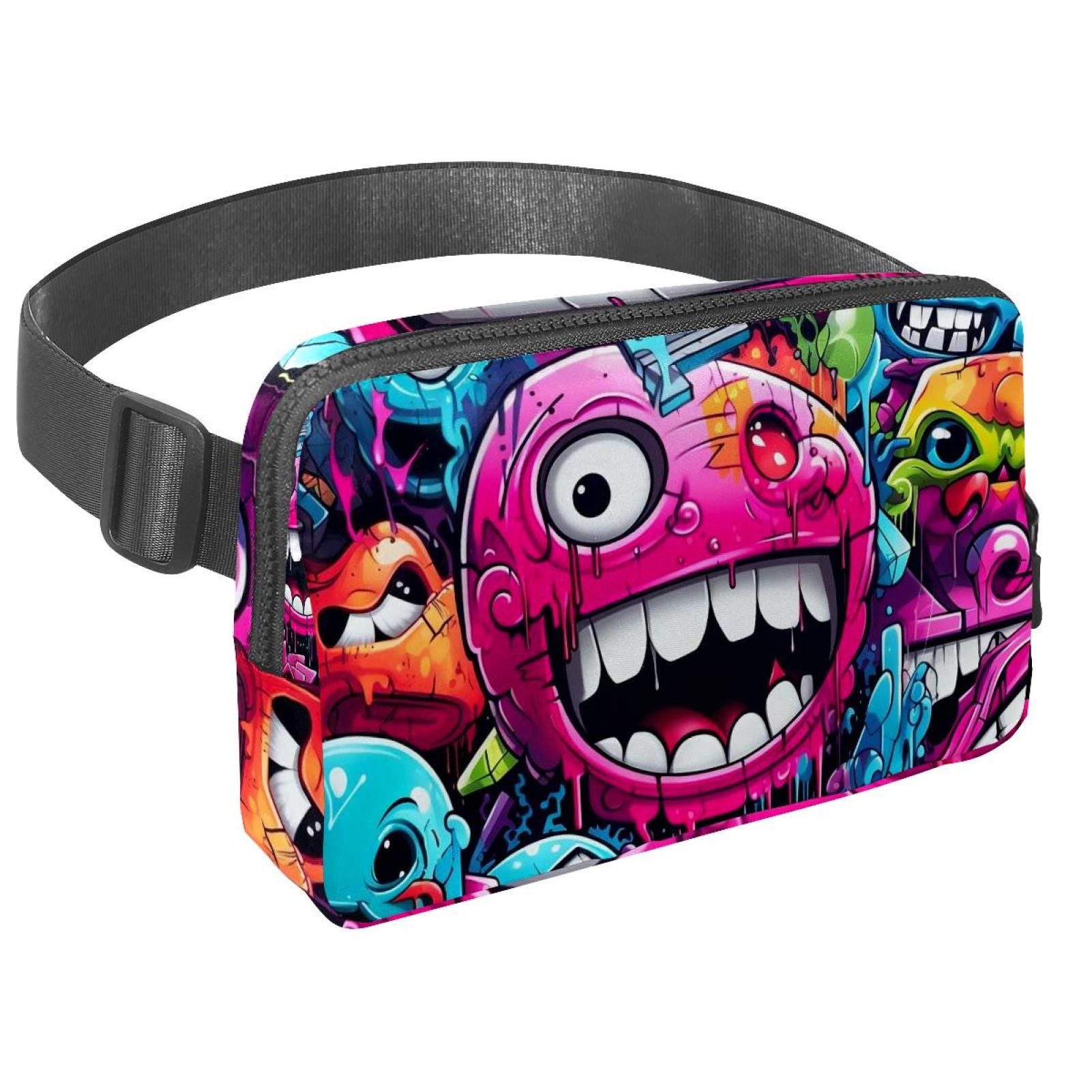 Graffiti Lightweight Adjustable Waist Bag with Extension Strap - Unisex Sling Bag for Travel and Outdoor Activities