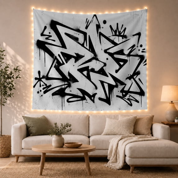 Graffiti Lines Geometric with Textured Lines Sharp Jagged, Mystical Fantasy for Space Lovers, Galaxy Room Decor, Housewarming Gift, Tapestry Wall Hanging for Bedroom and Dorm