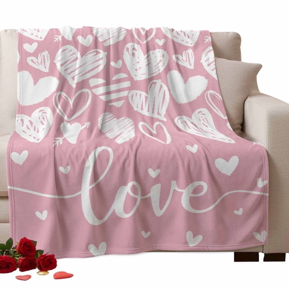 Graffiti Love Heart Fleece Throw Blanket Lightweight Pink Fuzzy Flannel Throws Super Soft Cozy Flannel Blanket for Couch, Sofa, Bed, Travel 50"x60"