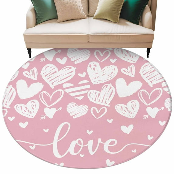 Graffiti Love Heart Washable Round Area Rug 5 ft, Pink, Soft Non Slip ...