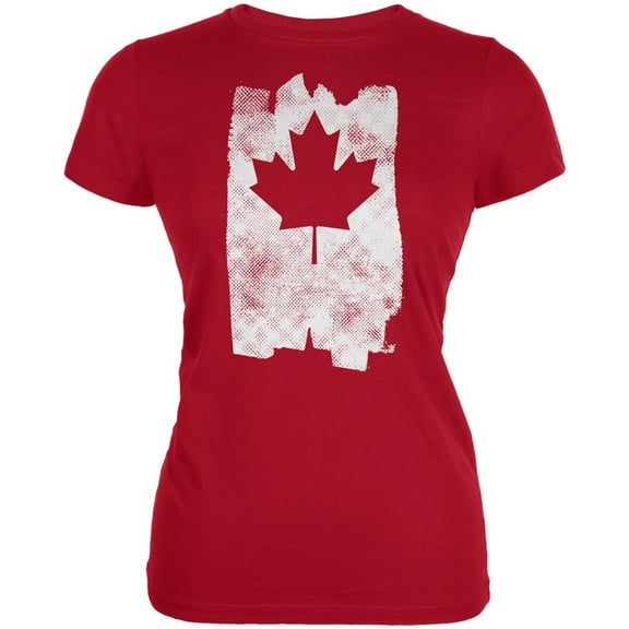 Graffiti Maple Leaf Canadian Flag Juniors Soft T Shirt Red X-LG
