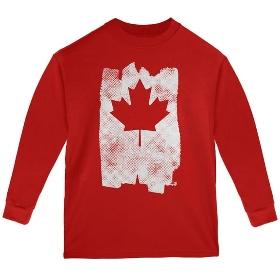 Graffiti Maple Leaf Canadian Flag Youth Long Sleeve T Shirt Red Youth X-SM