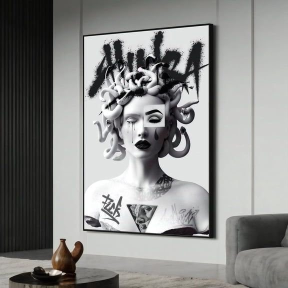 Graffiti Medusa Canvas Painting - Modern Street Art Inspired By Banksy, Bold Mythology Artwork For Home Décor, Unique Gift Idea, Unframed Poster Size 12x18