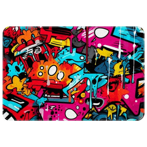 Graffiti Modern Polyester Non-Slip Floor Rug Office Mat, Machine Washable Office Rugs