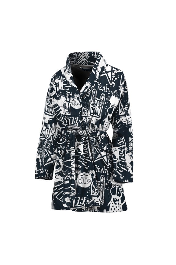Graffiti Monster Characters Women Bathrobe One Size Univeral Fits, Graffiti Art Style Fashion Lightweight Plush Fleece Long Robe For Women
