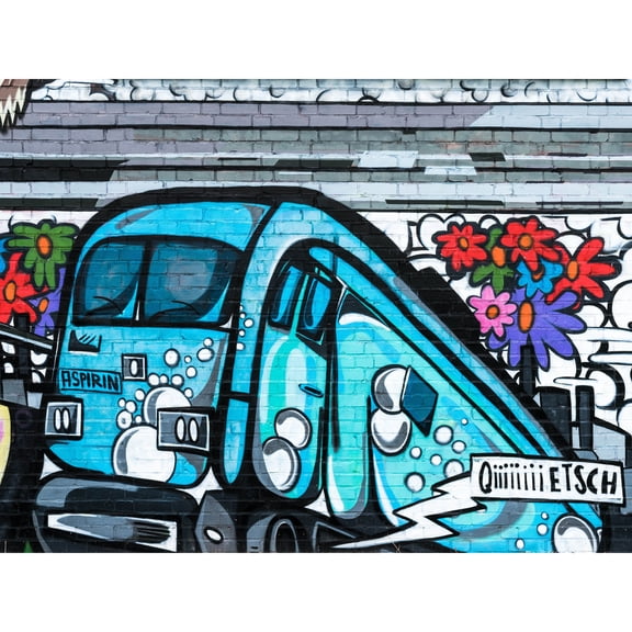 Graffiti Mural Blue Bus Large Wall Art Print