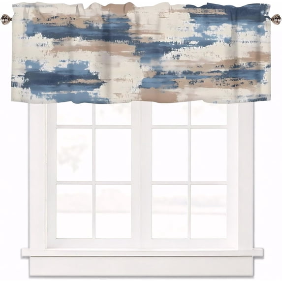 Graffiti Oil Painting Blue and Brown Curtain Valance for Windows Abstract Art Rod Pocket Window Treatments 1 Panel Short Curtains for Kitchen Windows Bathroom Bedroom,54 x 18 Inch