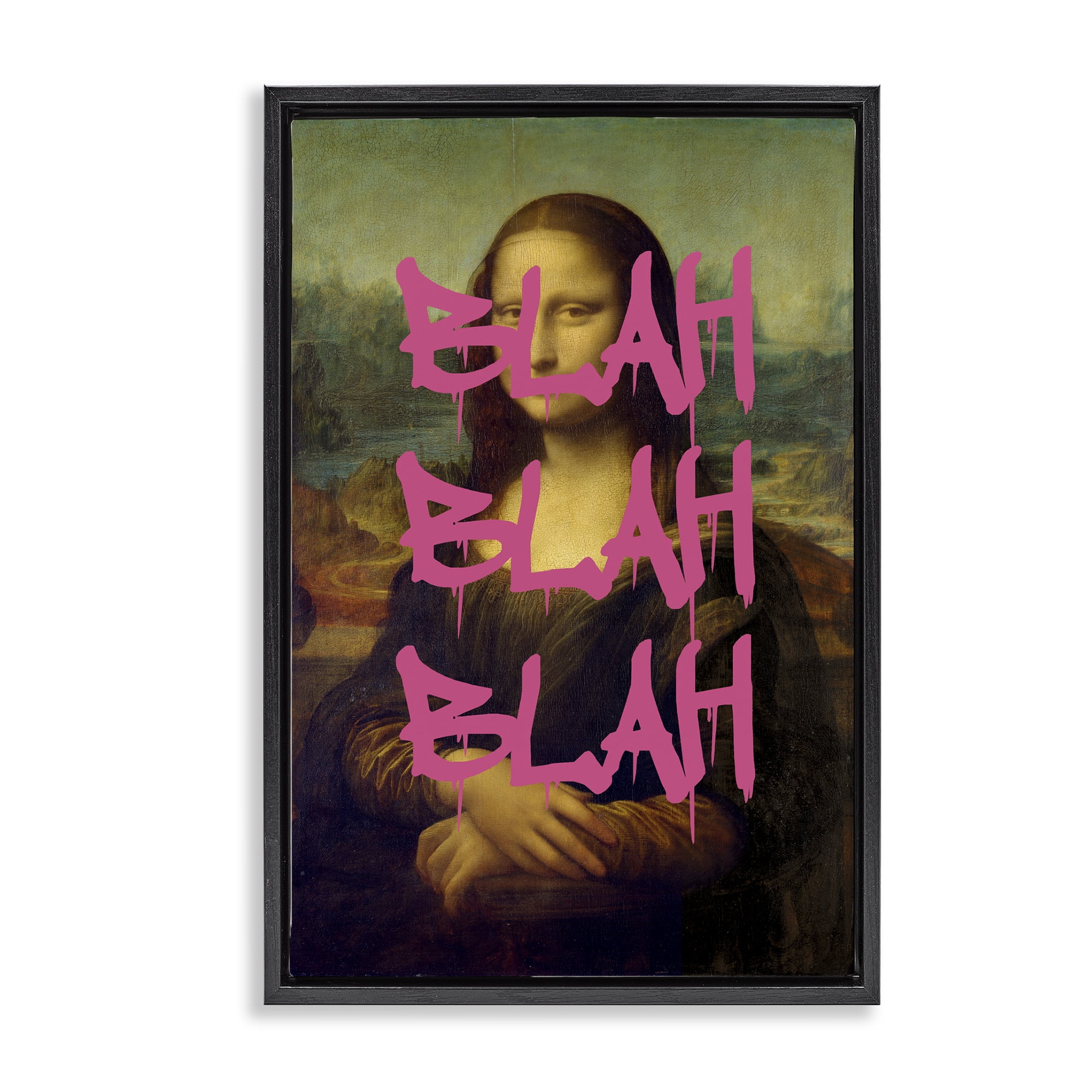 Graffiti Over Mona Lisa Black Framed Floater Canvas Wall Art, design by Masters Redux