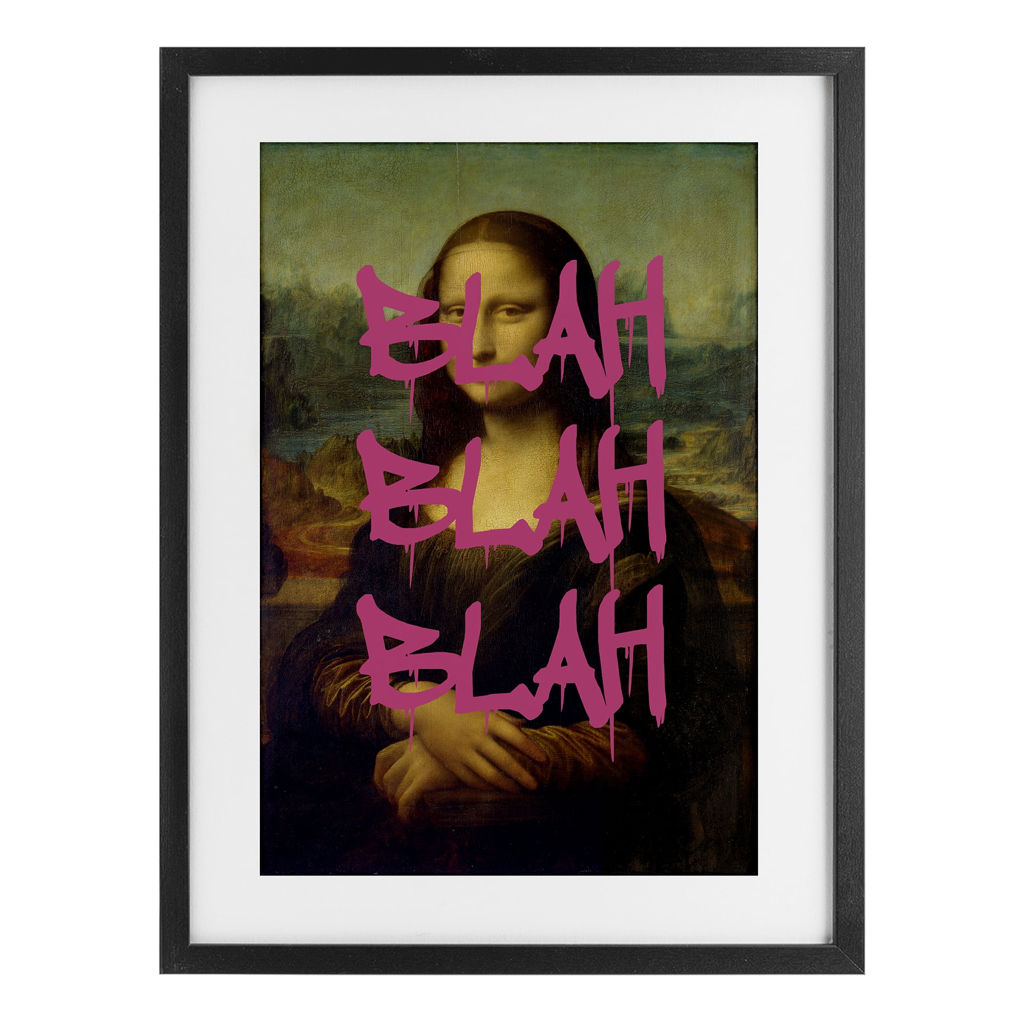 Graffiti Over Mona Lisa Black Framed Print Under Glass, design by Masters Redux