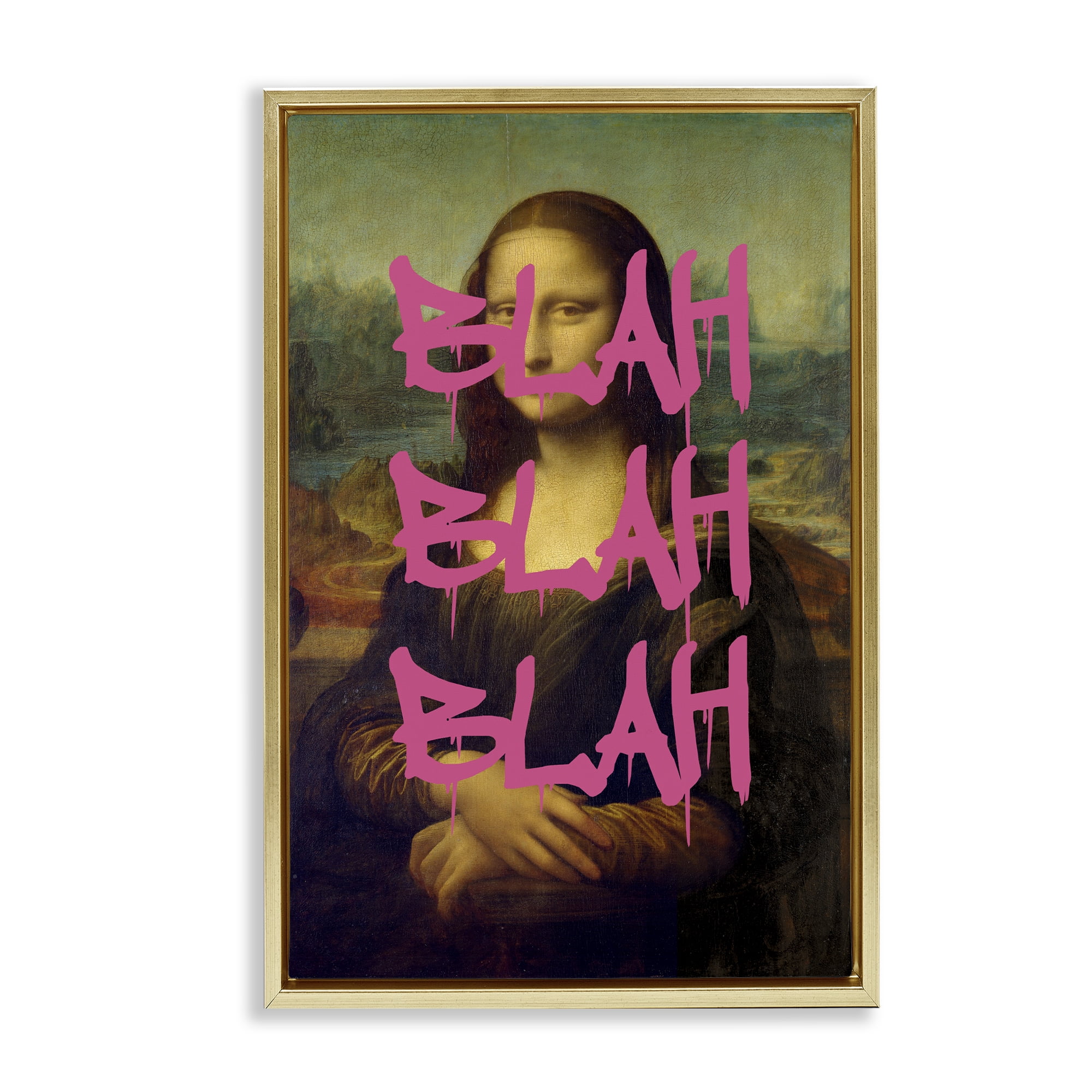 Graffiti Over Mona Lisa Gold Framed Floater Canvas Wall Art, design by Masters Redux
