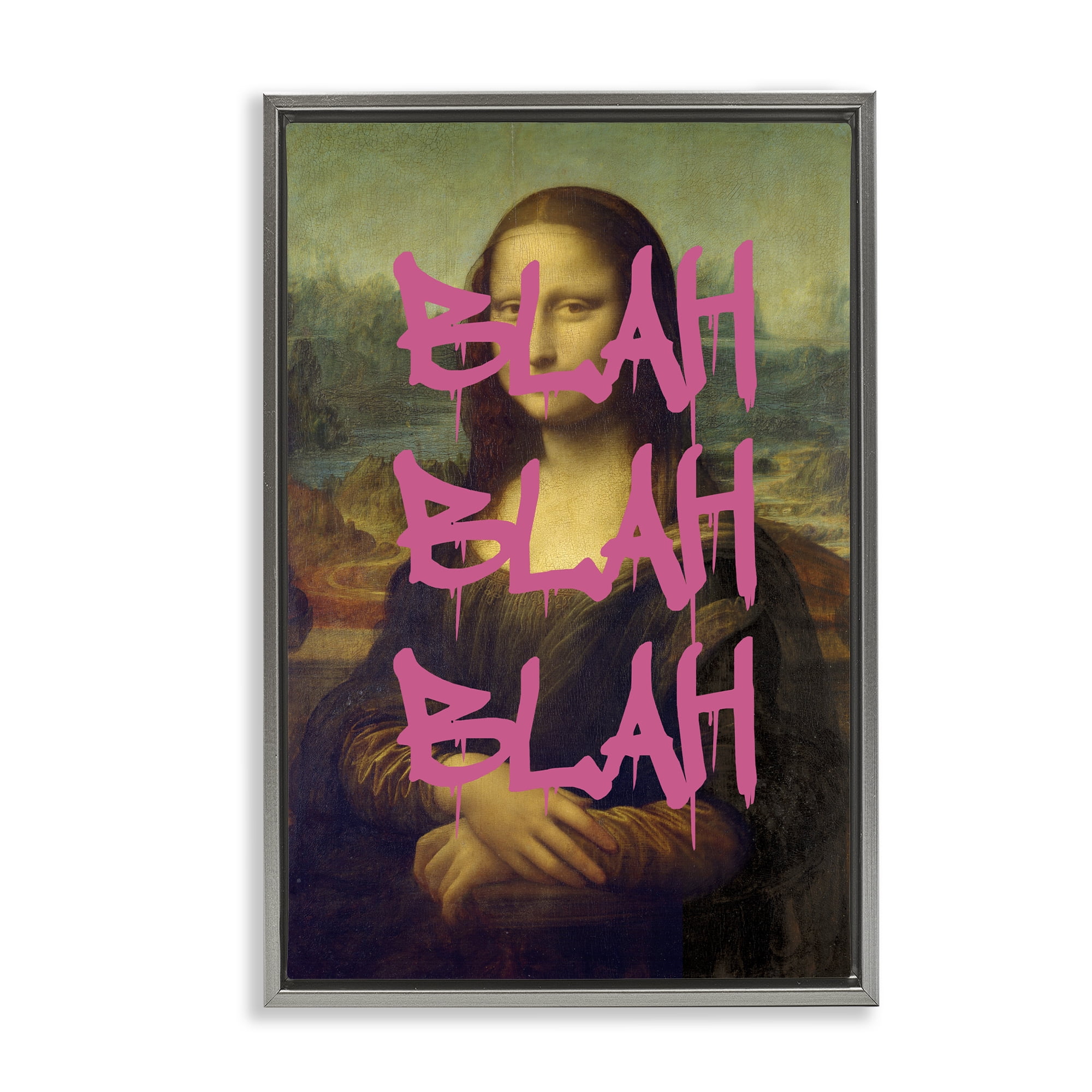 Graffiti Over Mona Lisa Gray Framed Floater Canvas Wall Art, design by Masters Redux