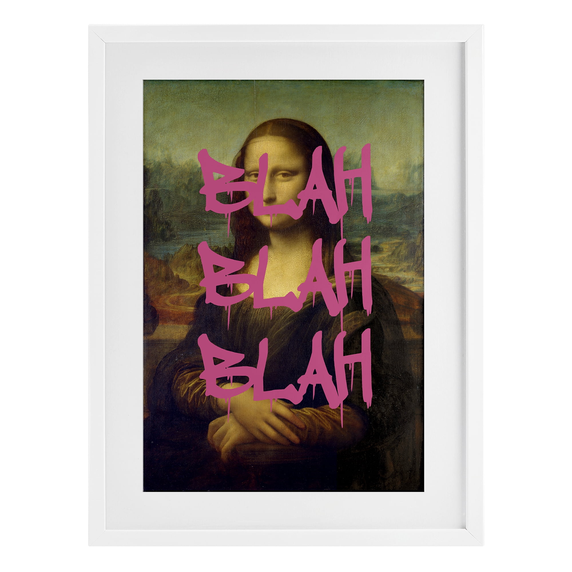 Graffiti Over Mona Lisa White Framed Print Under Glass, design by Masters Redux