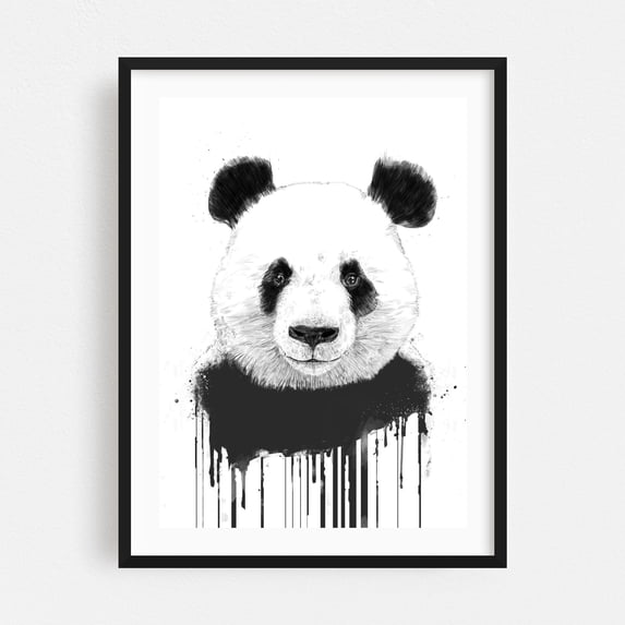 Graffiti Panda - Illustration Wildlife Black and White Animal Sketch Modern Art Black Framed Wall Art Print 9 x 12 inches