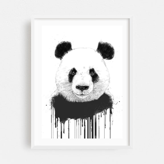 Graffiti Panda - Illustration Wildlife Black and White Animal Sketch Modern Art White Framed Wall Art Print 24 x 36 inches